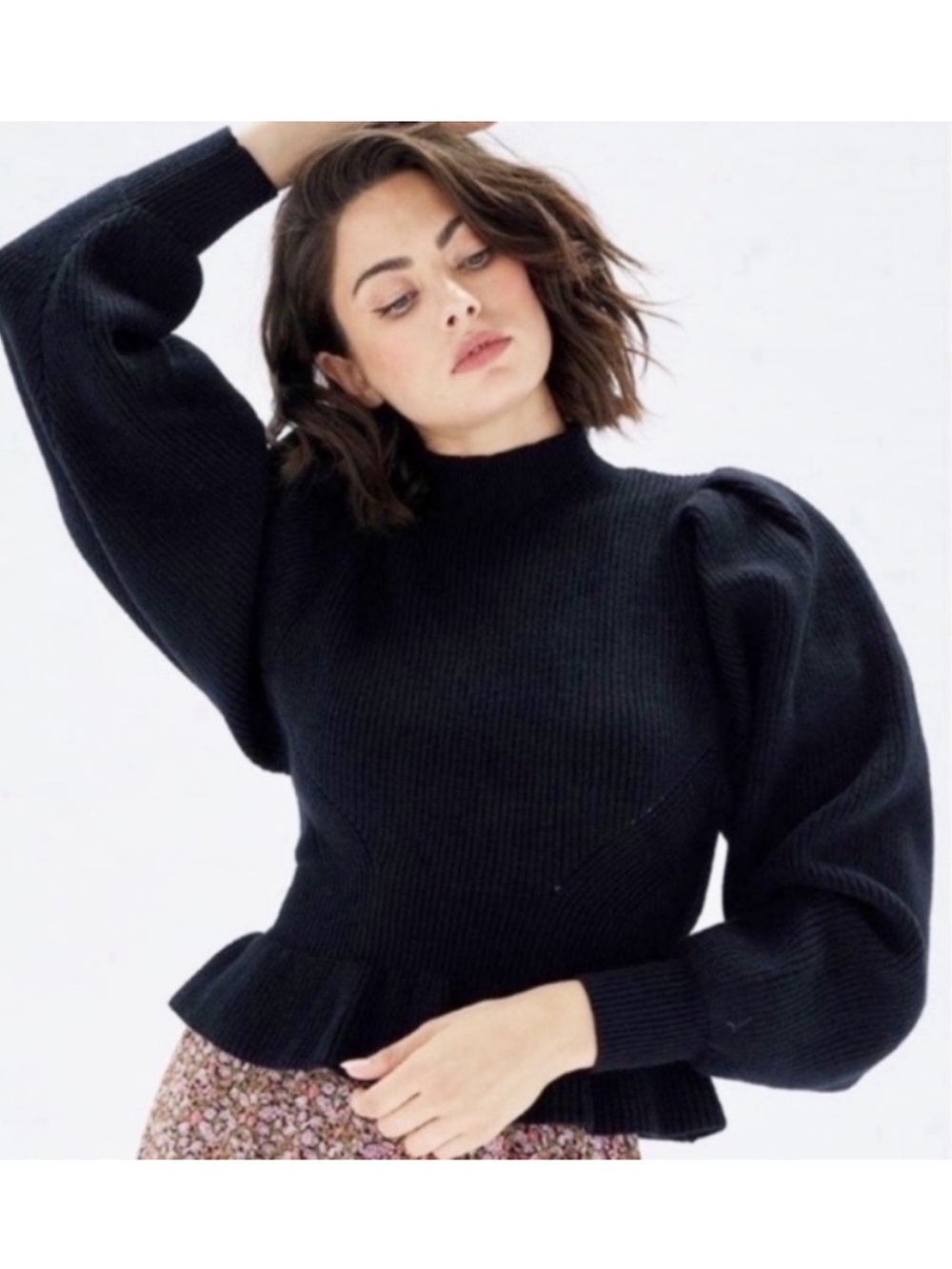 MINKPINK Mock Chucky Black Sweater Small Bishop Balloon Sleeve